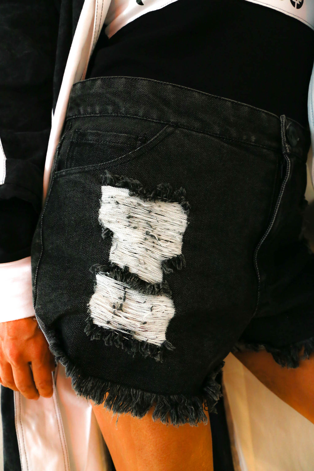 NEO Black Acid Wash Ripped Jean Shorts