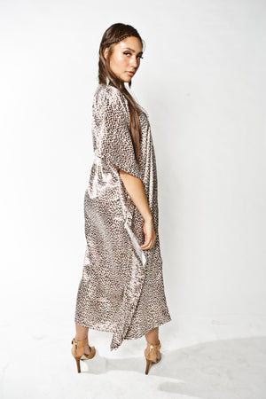Spotted Print Silk Maxi Dress